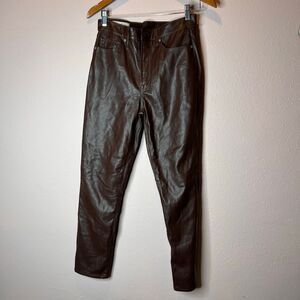 Gap High Rise Vegan Leather Vintage Slim Pants chocolate brown